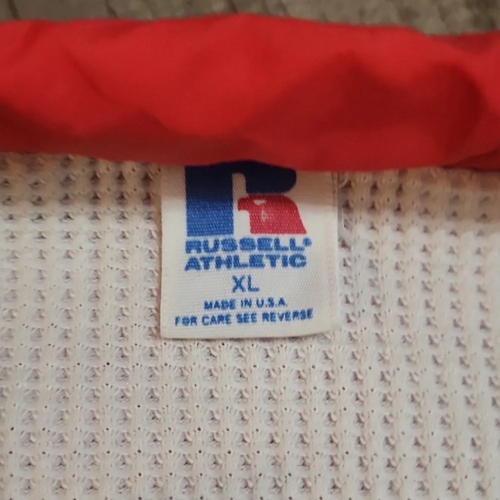VRussell Athletic Vintage Red Popover Jacket Waffle Fabric Detail 90's Si…